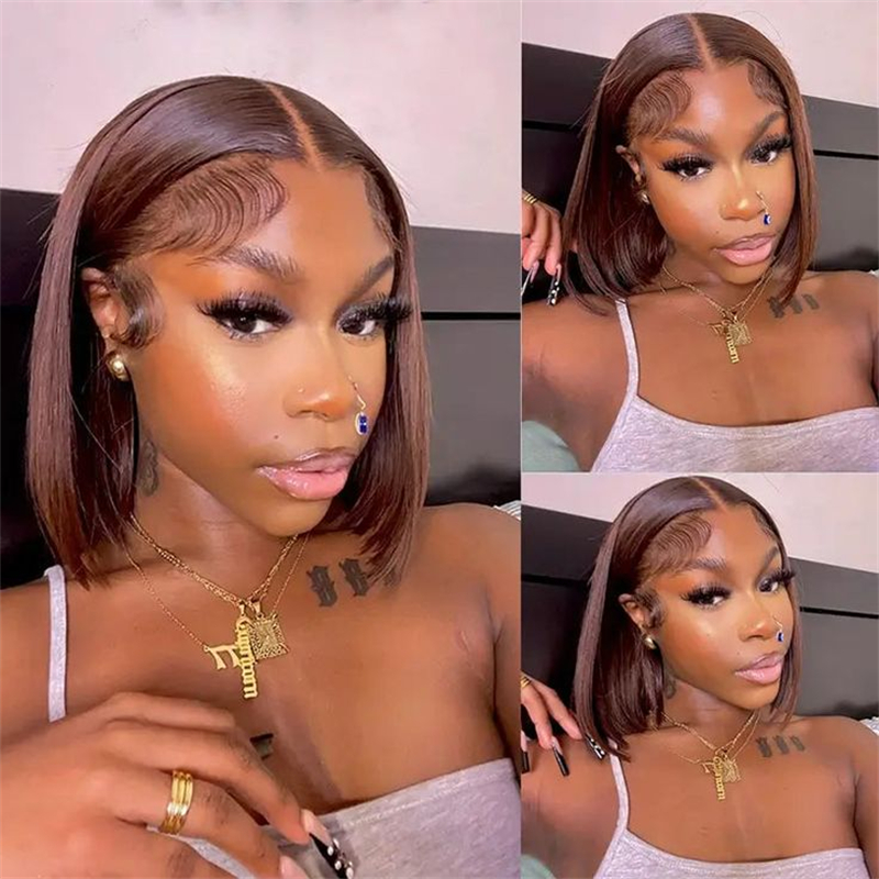 13x4 Straight Hair Colored BOB Lace Front Wig - 图片 4
